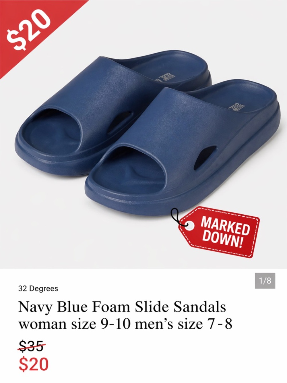 32 Degrees Navy Foam Slide Sandals - Men's
